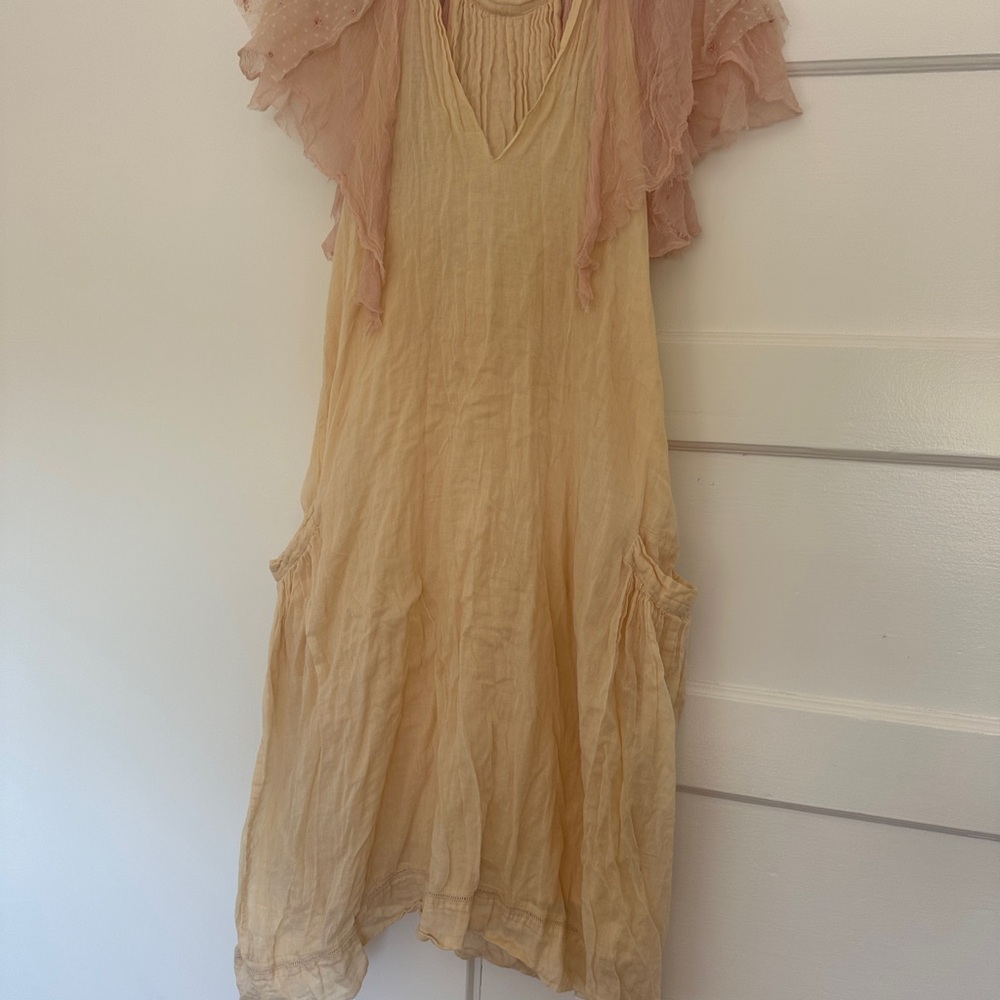 Vintage MES DEMOISELLES Paris Chiffon Dress — Pink Neck Overlay Detail